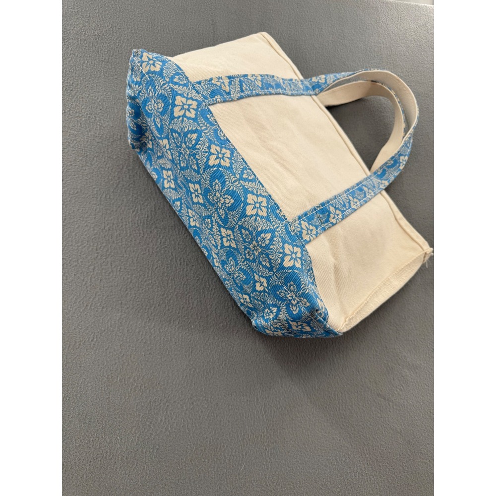 L.L. Bean VTG 90s Boat‎ and Tote Bag Med Cream Blue Floral Canvas Beach Coastal - Picture 6 of 7
